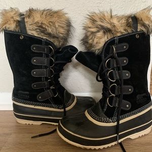 Joan of Arctic Sorel Fur Black Boots